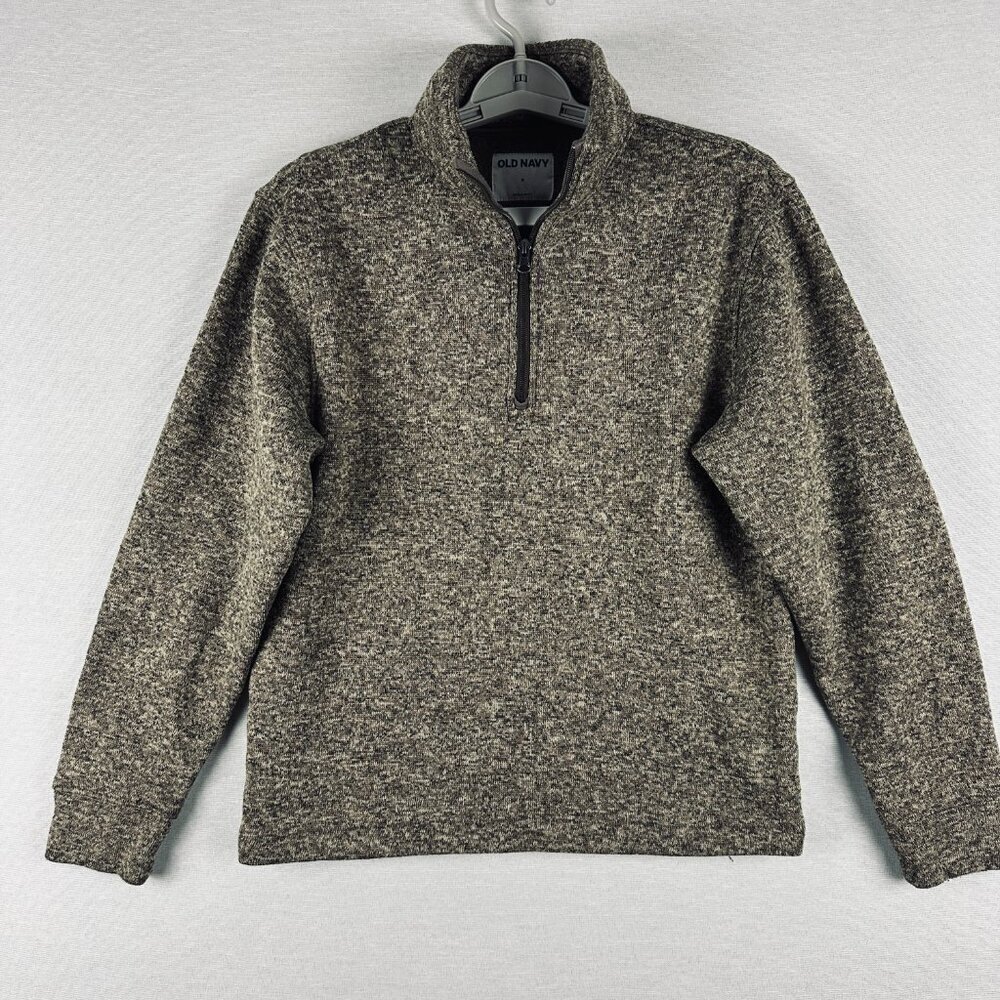 OLD NAVY MEN'S SWEATER-KNIT FLEECE QUARTER-ZIP PULLOVER, BROWN/TAN LONG SLEEVE S